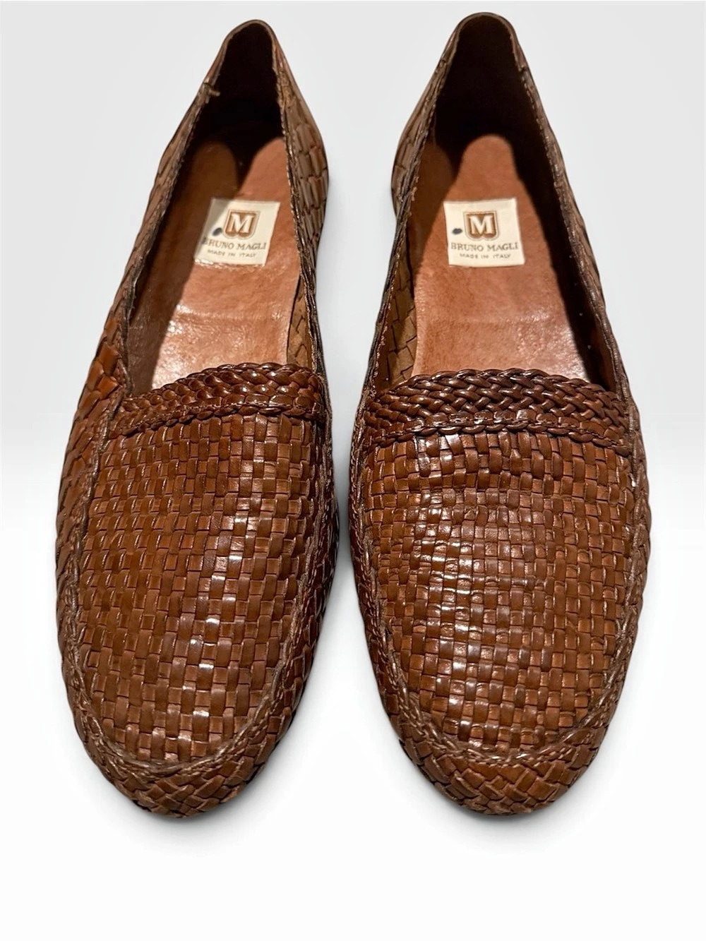 RARE! Vintage Bruno Magli Woven Leather Loafers in Brown